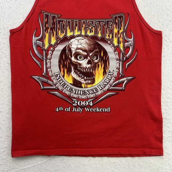 Vintage Biker Tank Top Mens Large L Red Skull 2004 Hollister Independence Rally - Picture 10 of 10